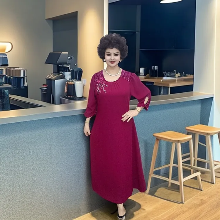 9922款朵朵玫瑰花大码连衣裙冬季秋冬洋气显瘦长裙裙子