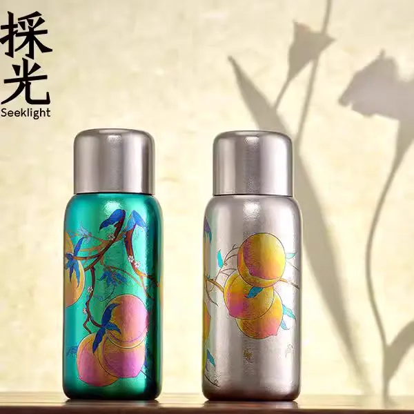 採光纯钛寿桃保温杯明星同款双层高档水杯男女士户外便携焖茶杯