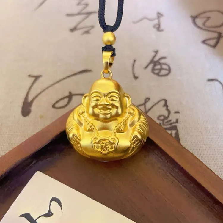 铜合金吊坠 重工精品弥勒佛吊坠轻奢时尚双面金色挂坠镶嵌精美