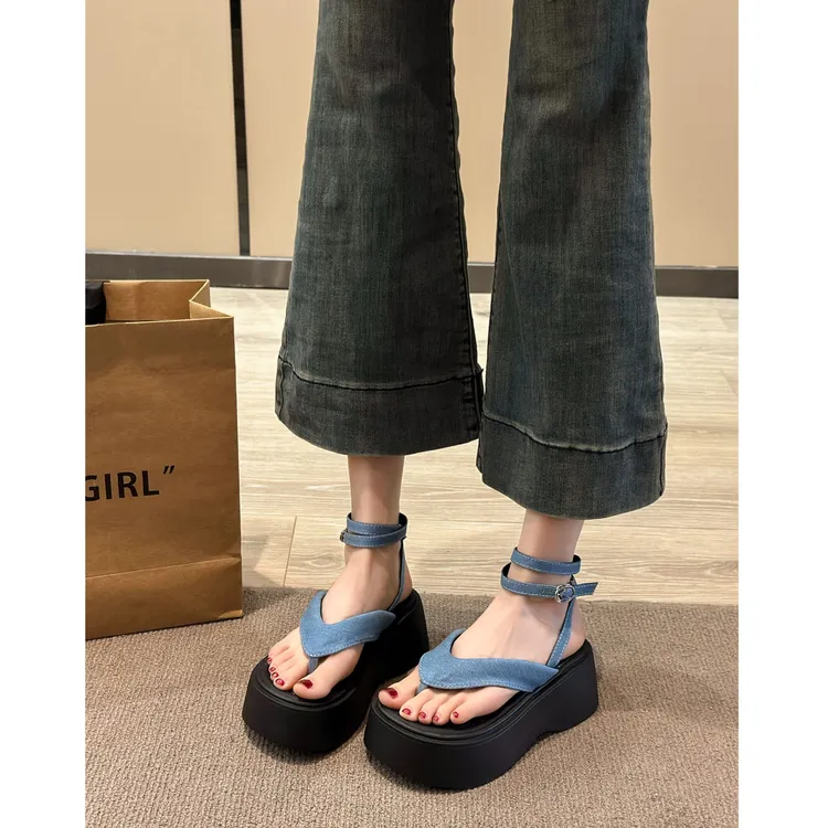 时尚凉鞋女2025夏季外穿新款潮流百搭增高厚底人字拖鞋凉拖女外穿