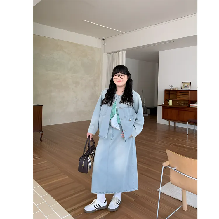 【鱼白专属】运补-6-韩系秋季氛围牛仔外套/半身裙套装 7072