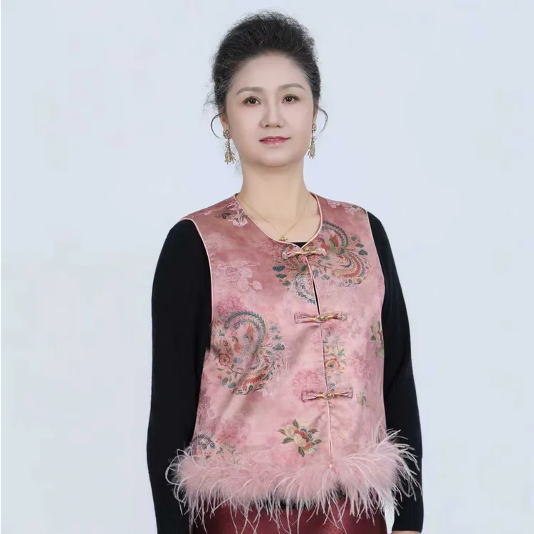 新中式马甲【棠喜】短款亮片植物花卉常规款马夹粉色毛毛刺绣花纹