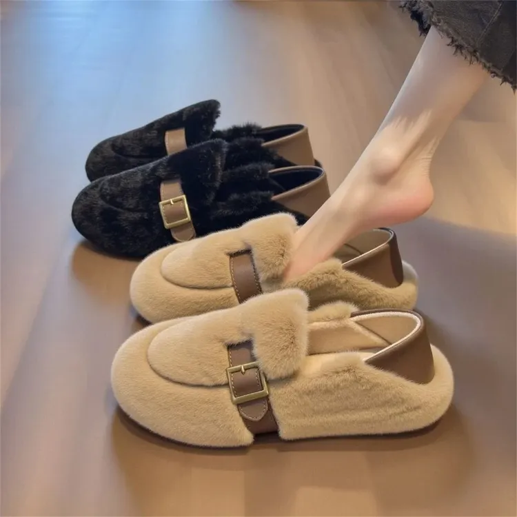 【水貂绒】毛毛鞋女冬季外穿高级感小香风加绒保暖防滑软底孕妇棉鞋