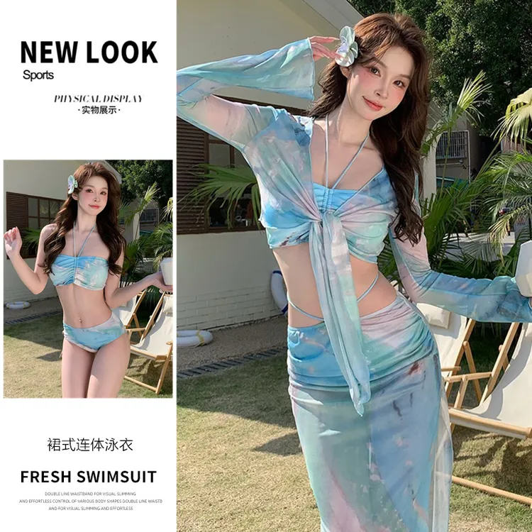 泳衣女比基尼少女四件套韩版ins超仙防晒外搭2025新款高级感辣妹