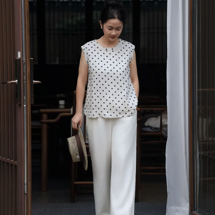 100%汉麻坎肩/短袖“汉麻纤维皇后”女士夏季无袖上衣纯色FSY50558