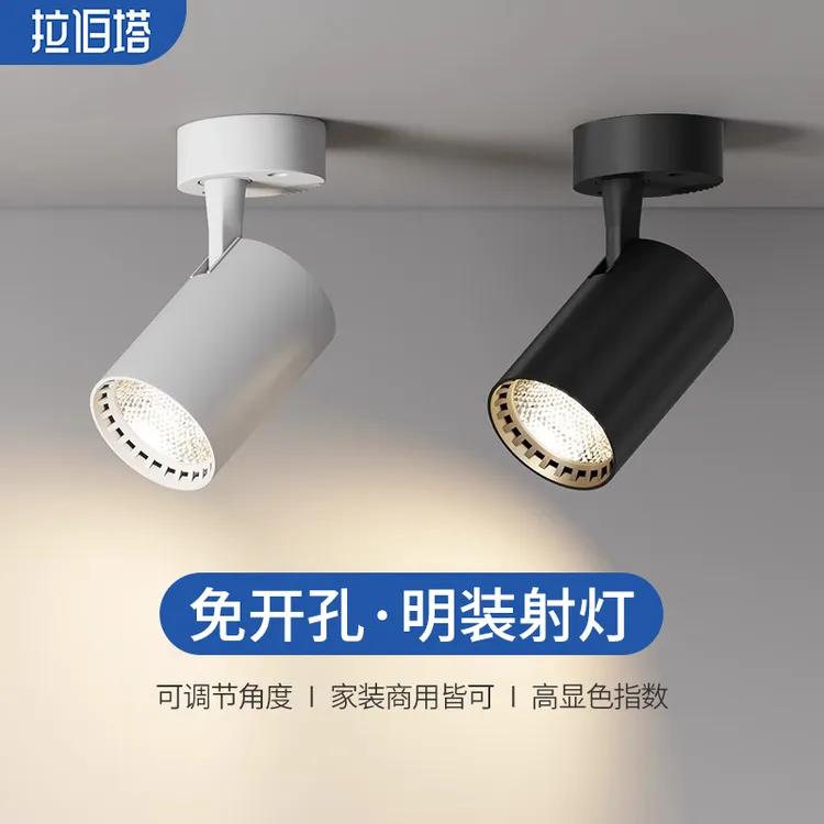 明装射灯可调角度单个家用小吸顶式轨道灯聚光射灯LED天花灯筒灯