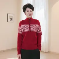 【羊毛衫】568费尔岛纽扣半高领几何图形提花针织衫保暖套头毛衣女