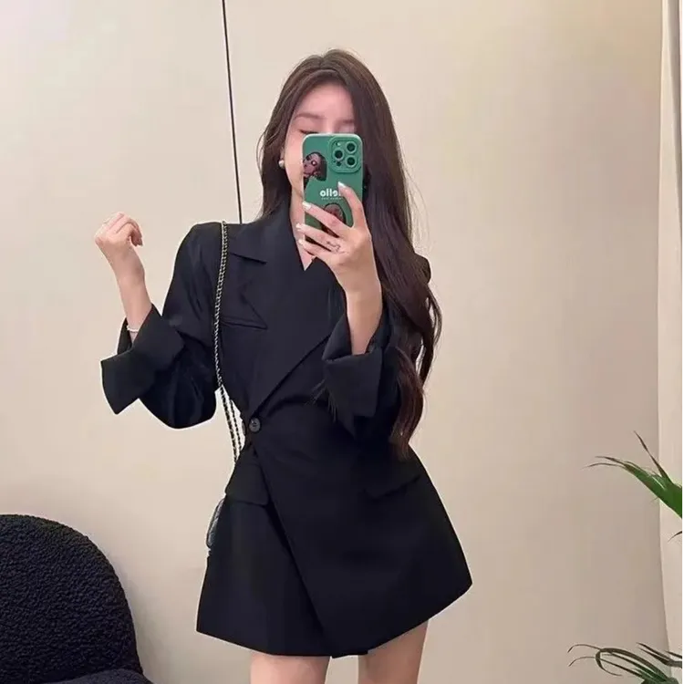 【2025】年秋季新款西服显瘦气质设计感系代收腰网红黑色西装外套