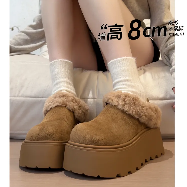 厚底增高加绒全包勃肯鞋两穿毛毛棉鞋女2025新款冬季雪地靴乐福鞋