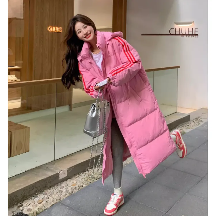 大码胖MM显瘦长款过膝棉袄女秋冬宽松oversize连帽棉衣661