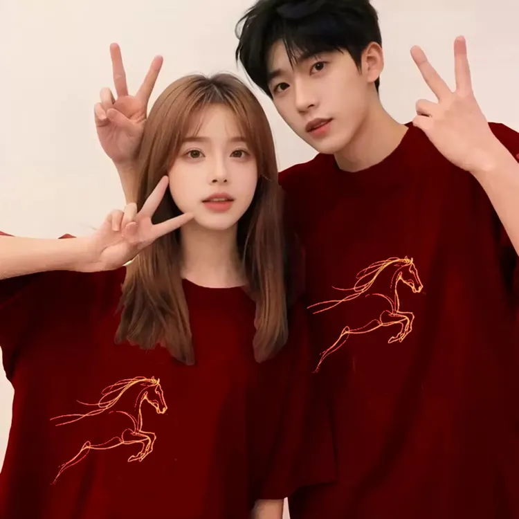 马到成功夫妻款半袖2026马年本命年红色情侣短袖T恤中高考送考服
