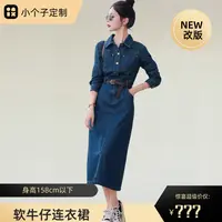 小个子定制休闲风翻领H型裙秋季长袖连衣裙休闲长裙复古裙子