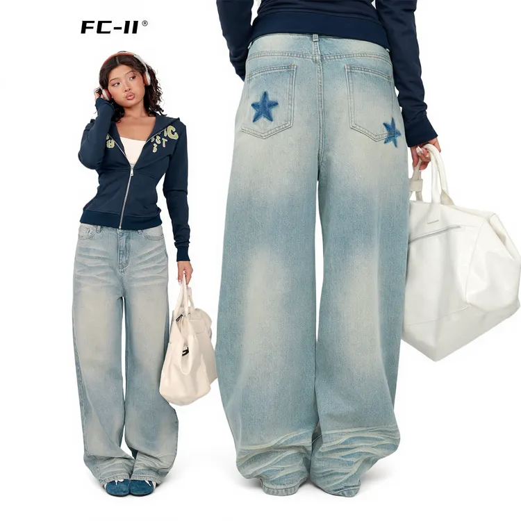 【Fcii】秋季新款宽松阔腿高级感水洗牛仔裤裤子阔腿裤H5K3410