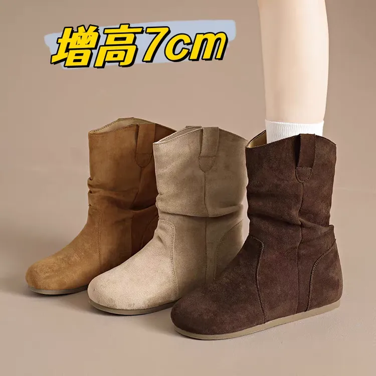 小个子内增高勃肯短靴女鞋子潮2025新款秋季爆款时尚堆堆靴马丁靴
