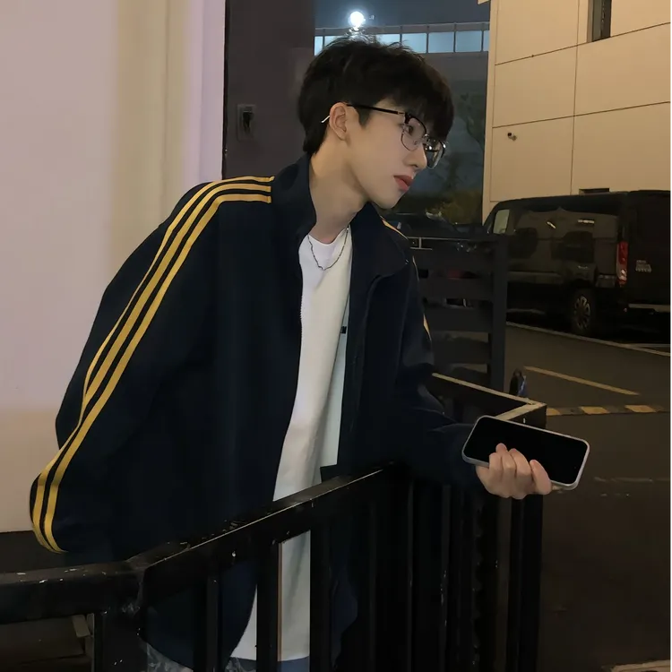 美式复古立领开衫卫衣男女情侣款秋冬季加绒加厚三条杠潮牌外套潮
