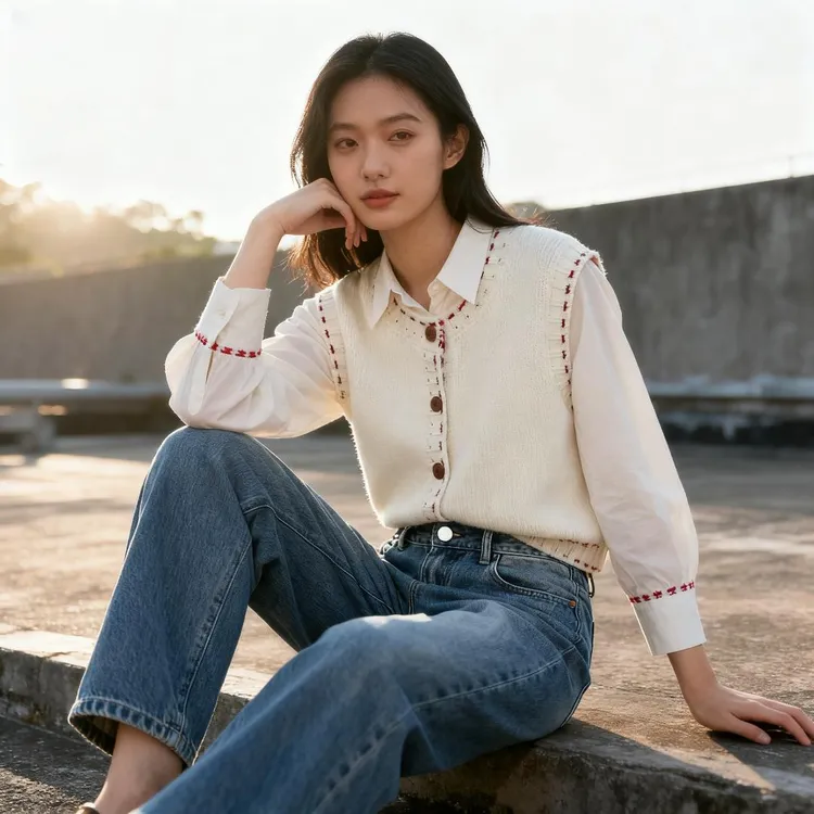 Basic House/百家好初秋轻奢设计感薄款松弛针织马甲B0625B5LOI2