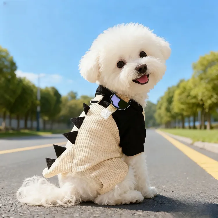 狗狗衣服秋冬季可牵引恐龙背带裤贵宾泰迪比熊雪纳瑞小型犬四脚衣