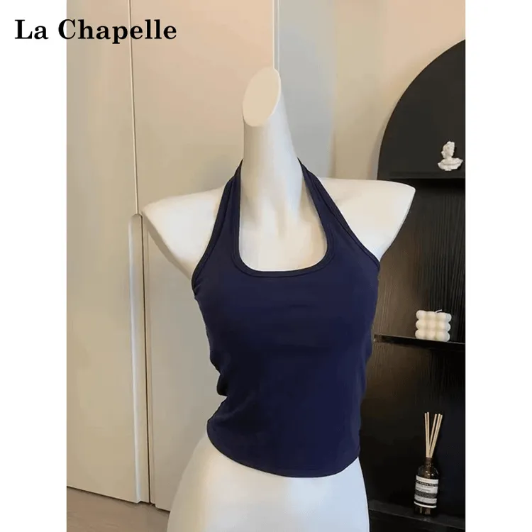 拉夏贝尔2025春夏季新款挂脖美背吊带背心女修身外穿内搭百搭打底