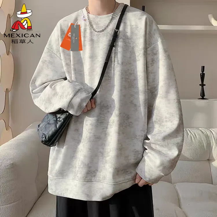 Mexican/稻草人美式高街圆领卫衣男春秋季休闲潮牌扎染情侣款上衣