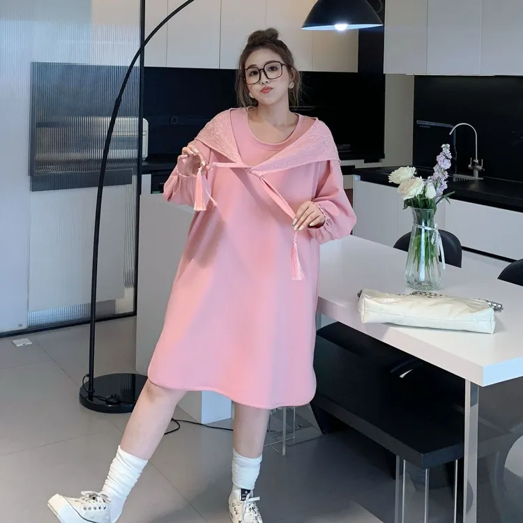 媛子大码设计款连帽披肩连衣裙2025新款小众通勤高级感洋气女装