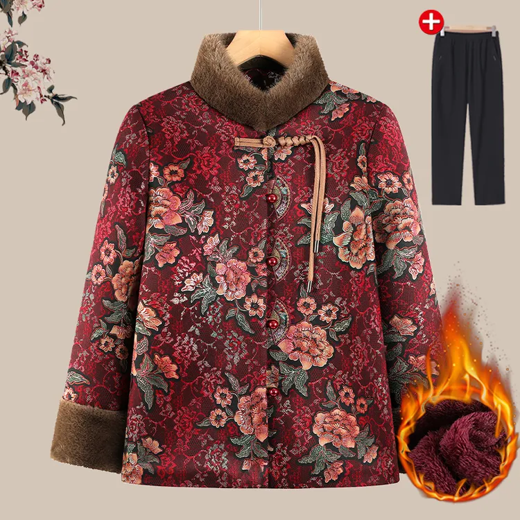 中国风奶奶冬季加绒加厚衣中老年人妈妈国风服女老太太保暖袄外套