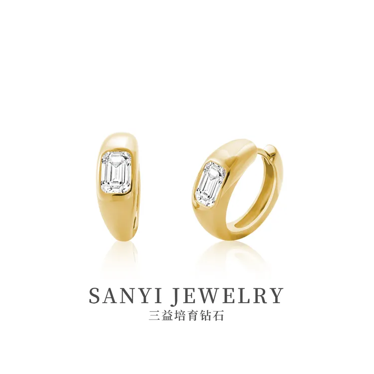 三益珠宝18K金【祖母切50分包镶耳圈9-10mm】 B气质欧美轻奢