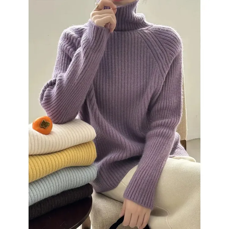 秋冬韩版套头亮丝高领坑条弹力毛衣显瘦加厚百搭款