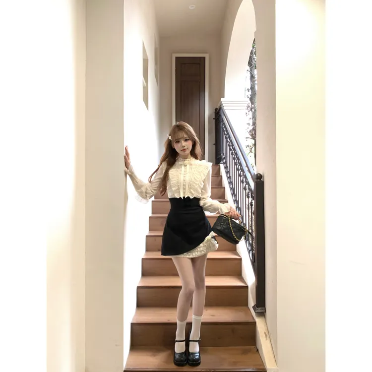 越韩小鱼 萝拉小姐 法式气质高级感衬衫千金风高腰半裙两件套装