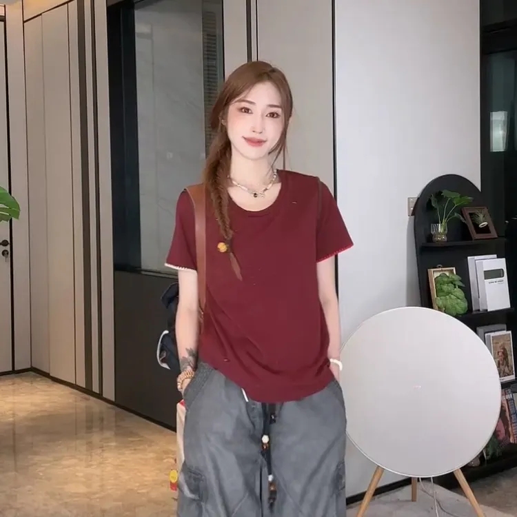 PCNY「绯韵破界」不理理夏季新款小众女装小南瓜装饰设计感短袖T恤