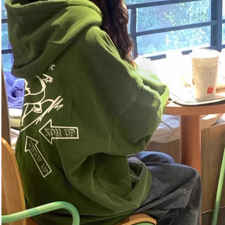 加肥大码300斤复古休闲学院风牛油果绿连帽卫衣男女秋冬宽松上衣