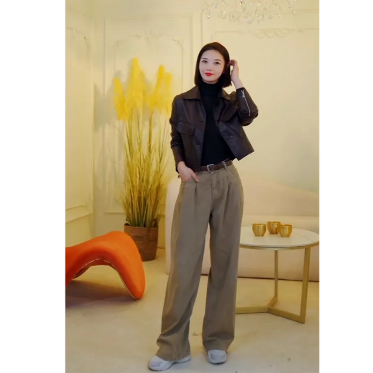 【琥珀流光】休闲绵羊皮外套皮衣女韩版宽松春秋短款皮夹克小外套LG