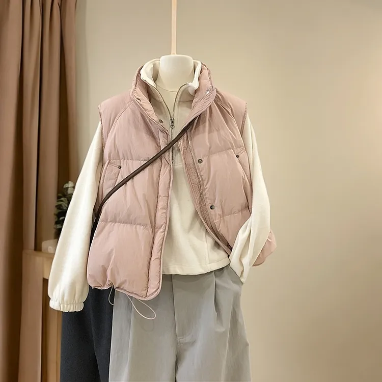 韩系白鸭绒保暖立领羽绒背心外套女时尚马甲冬季面包服背心坎肩