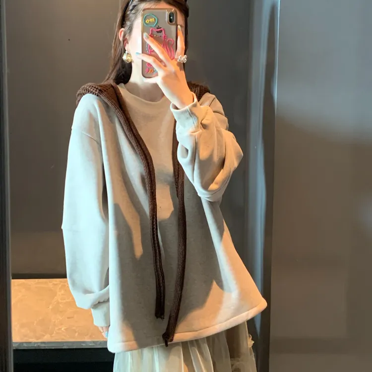 2025新款纯色卫衣韩版简约圆领宽松长袖休闲百搭上衣