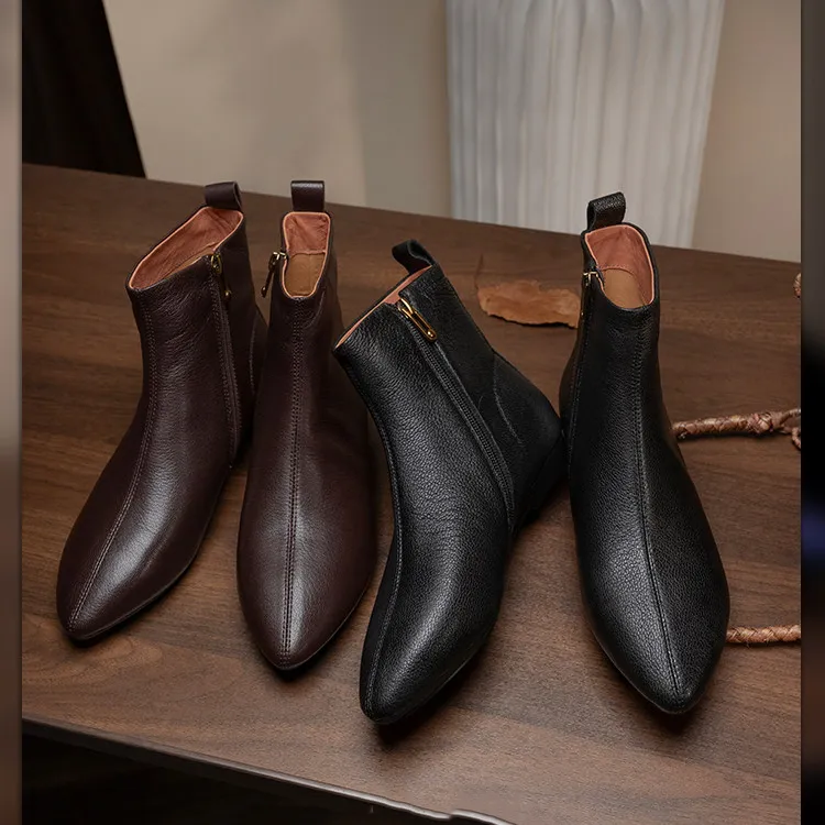 羊皮断码清仓平底短靴女2025新款秋冬季加绒女靴真皮软底复古皮靴