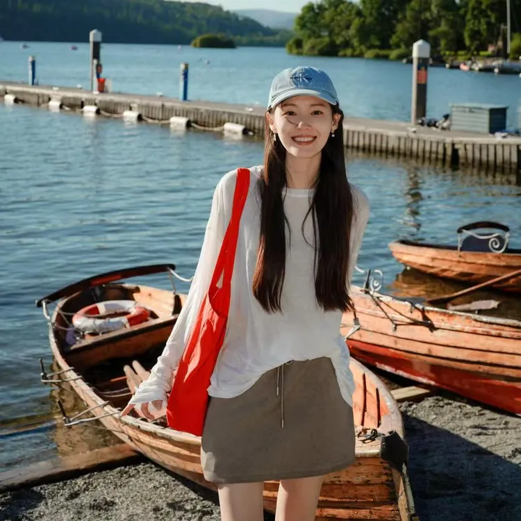 白色纯欲微透长袖T恤女韩系开春穿搭慵懒防晒衫短款卫裙两件套装