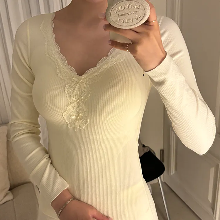 女神御寒套装！桑蚕丝保暖内衣女带胸垫加绒自发热V领蕾丝修身显瘦