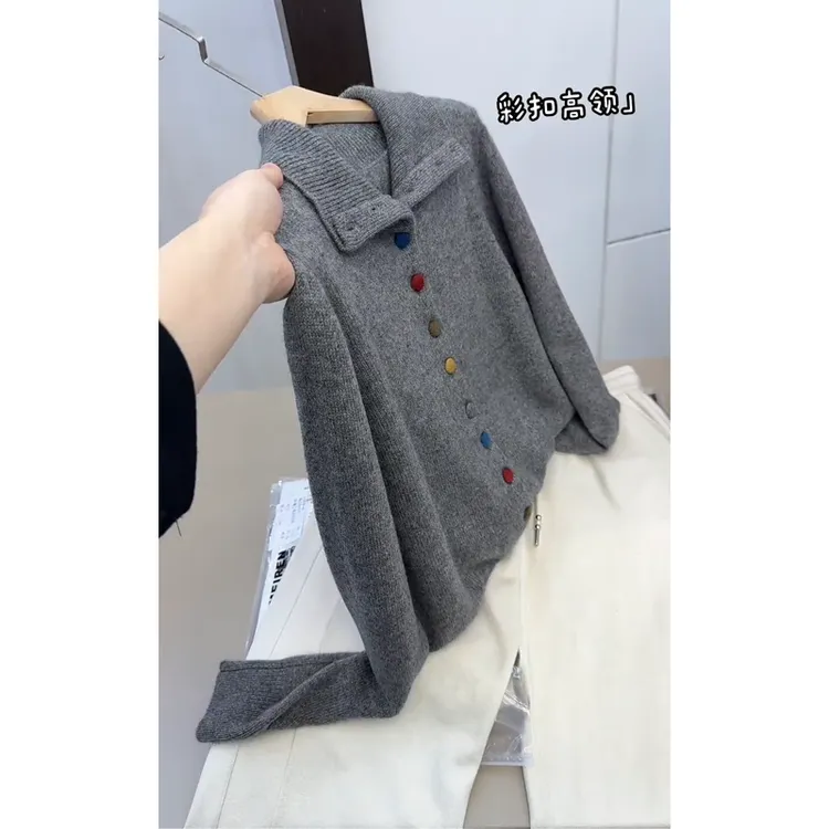 韩系红色立领彩色扣子设计感小众针织开衫春季女2026新款高领毛衣