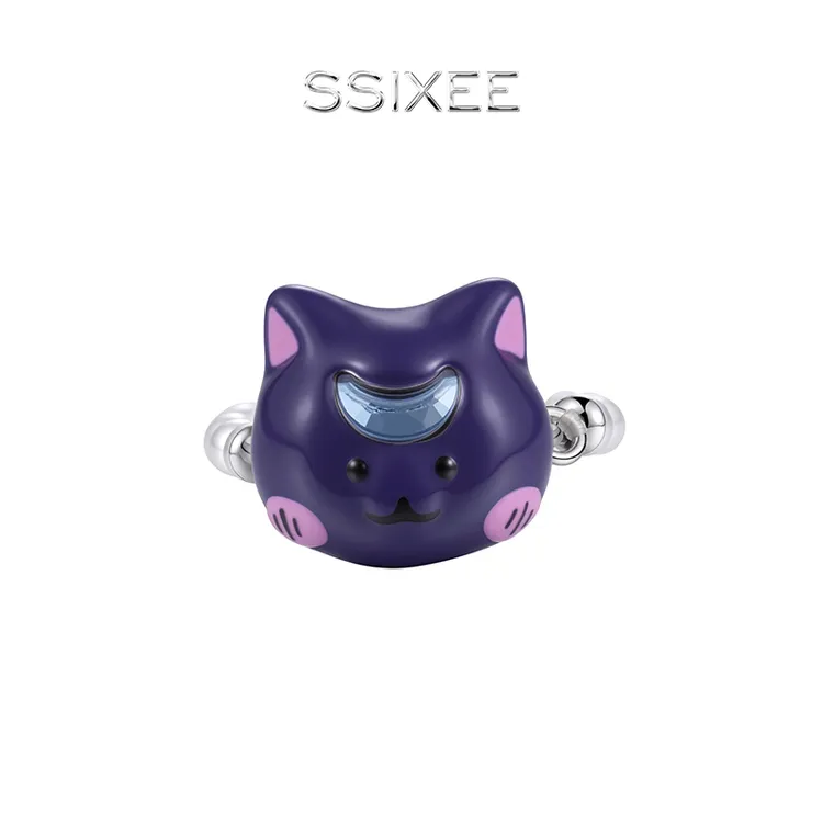 SSIXEE 铜合金锆石戒指  冰冰月系列 蓝紫色猫咪戒指公益设计可爱
