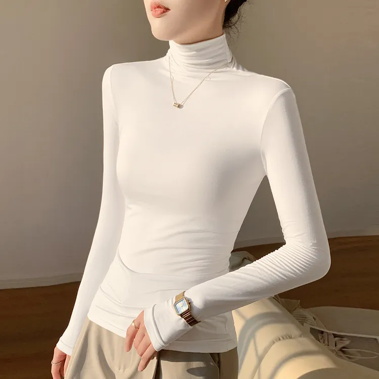 莫代尔高领打底衫女2025新款秋冬修身显瘦高级感内搭正肩纯色长袖