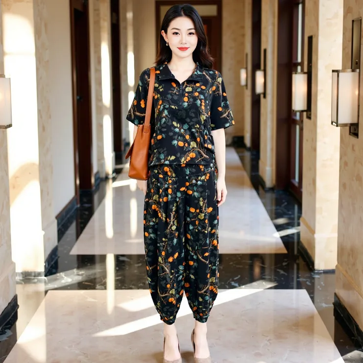 中老年女装妈妈装夏季新款气质大码显瘦时尚休闲宽松洋气减龄套装