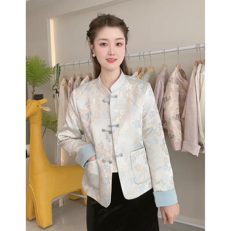 【铭儿专属】提花新中式女加棉外套修身型秋冬重工质感时尚气质短款