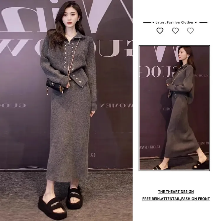 秋季穿搭一整套女2025新款时尚洋气设计感上衣搭修身半身裙两件套