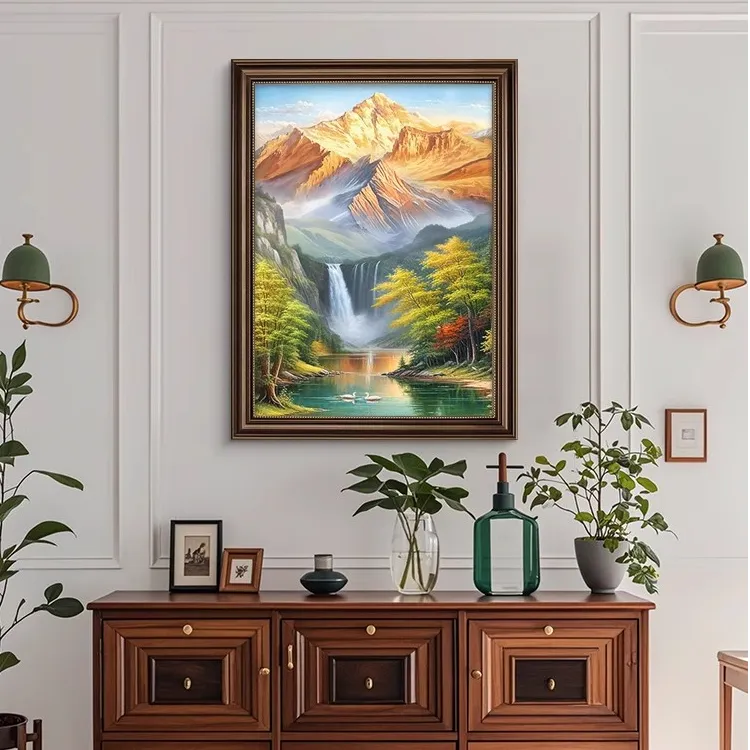 日照金山玄关装饰画走廊过道挂画高级感美式复古客厅壁画山水挂画