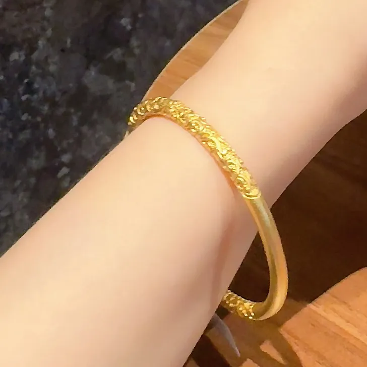 足银手镯 卡4卷草纹手镯古法磨砂经典传承精美时尚百搭