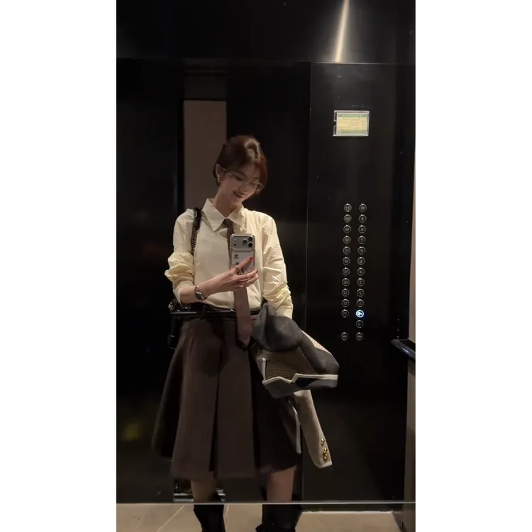 MARIE.COCO韩系老钱风长袖衬衫女轻熟内搭衬衣秋冬季设计感百褶裙