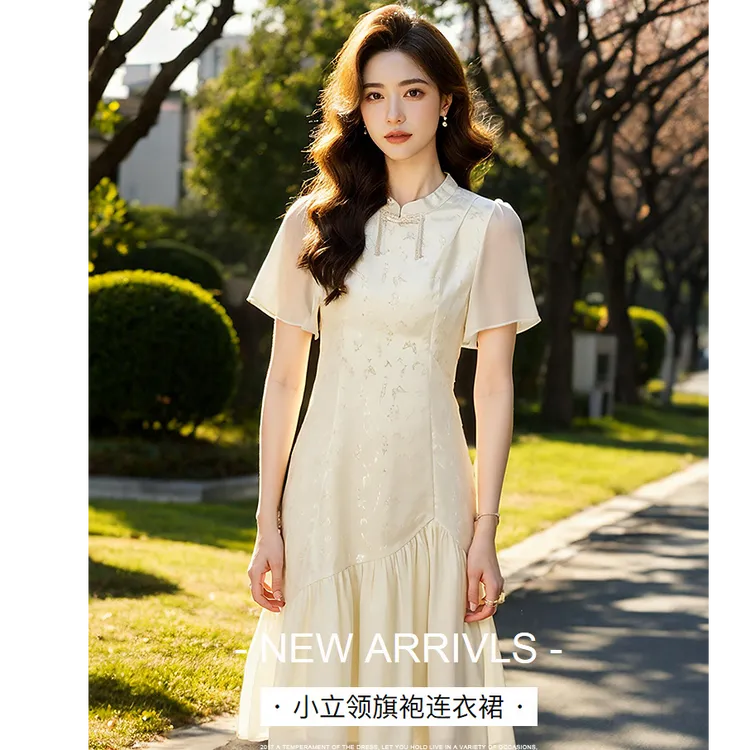 奢姿【林间】大码女装2025春季气质连衣裙胖妹妹拼接时尚旗袍裙子