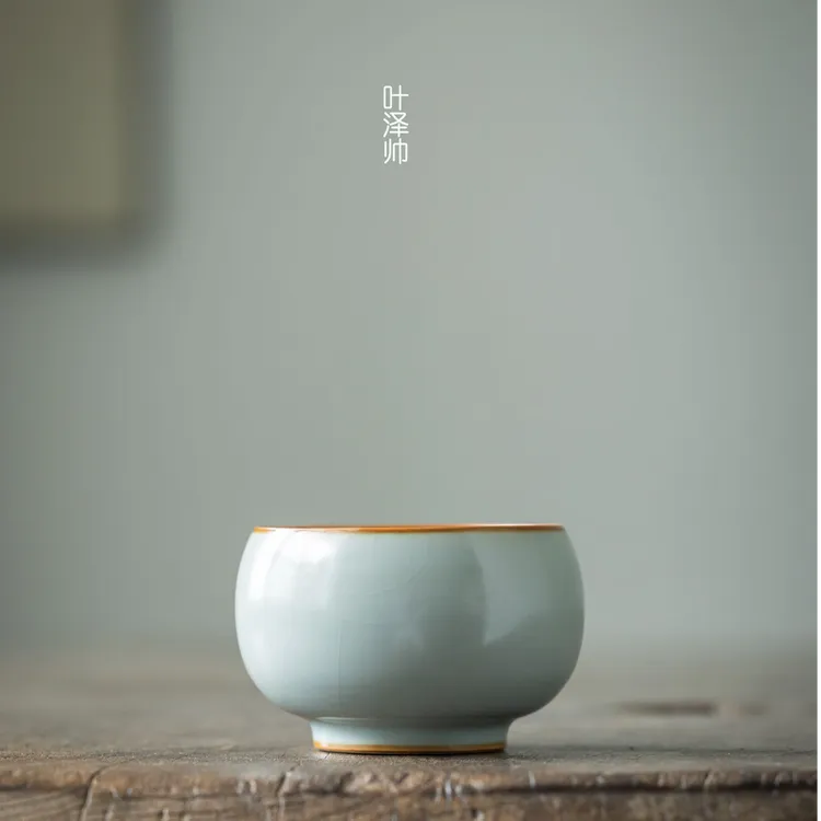 叶泽帅大师天青色汝窑主人杯高端陶瓷茶具品茗杯开片可养禅定杯