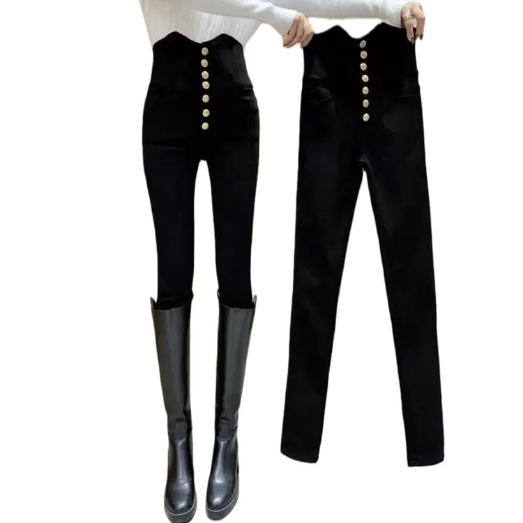 57850款排扣加绒高腰裤「冬季新款」