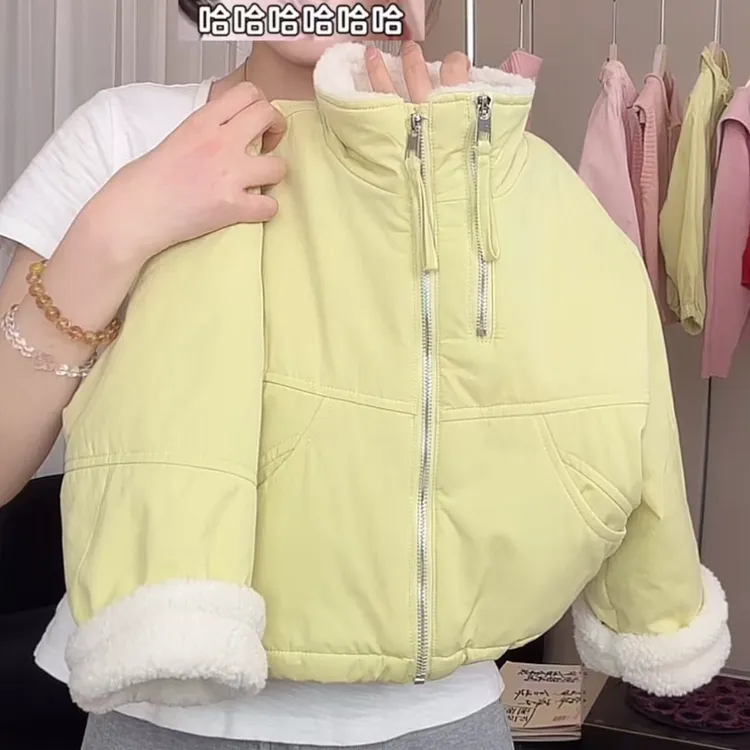 2025冬季新款女童纯色儿童双拉链棉衣冬装洋气夹棉加绒外套