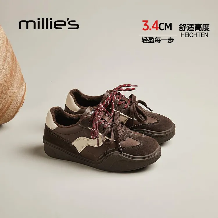 妙丽真皮复古今年流行的爆款德训鞋女鞋2025新款冬季加绒运动棉鞋